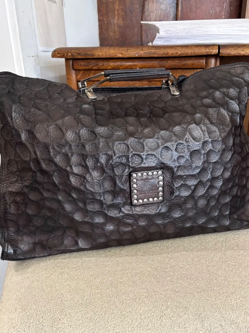 Campomaggi Shopping Embossed Leather Bag in Mahogany